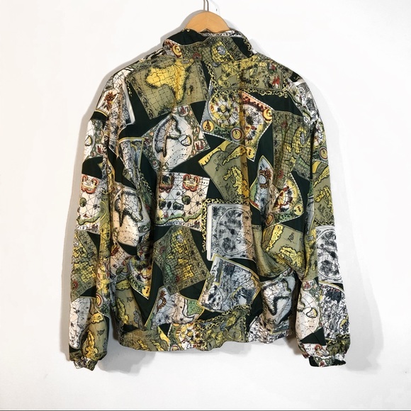 Vintage 100% Silk 80s Geography Map Windbreaker - Picture 6 of 6